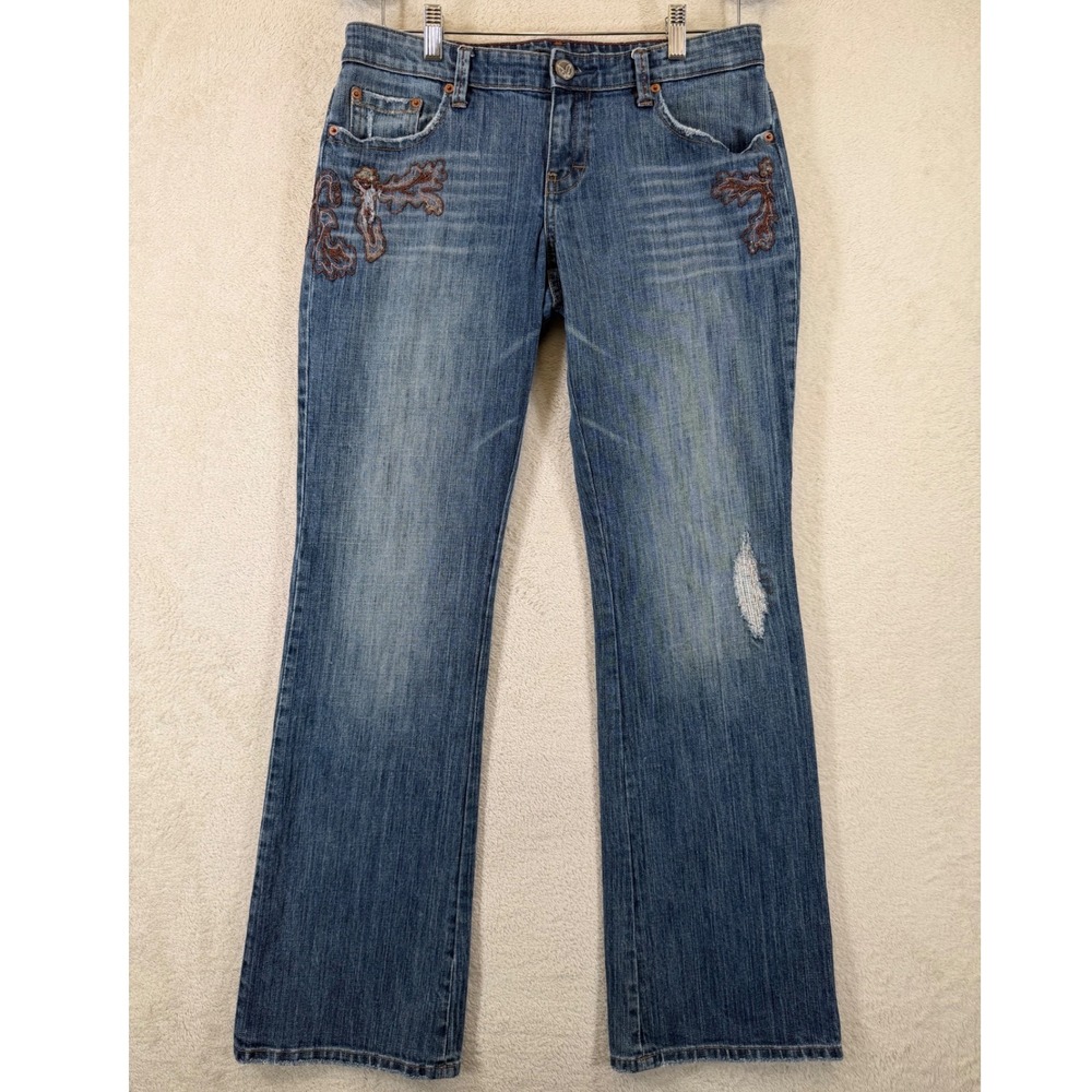 Vintage American Eagle Stretch Boot Blue Jeans Embroidered Sequin Womens 8 Reg